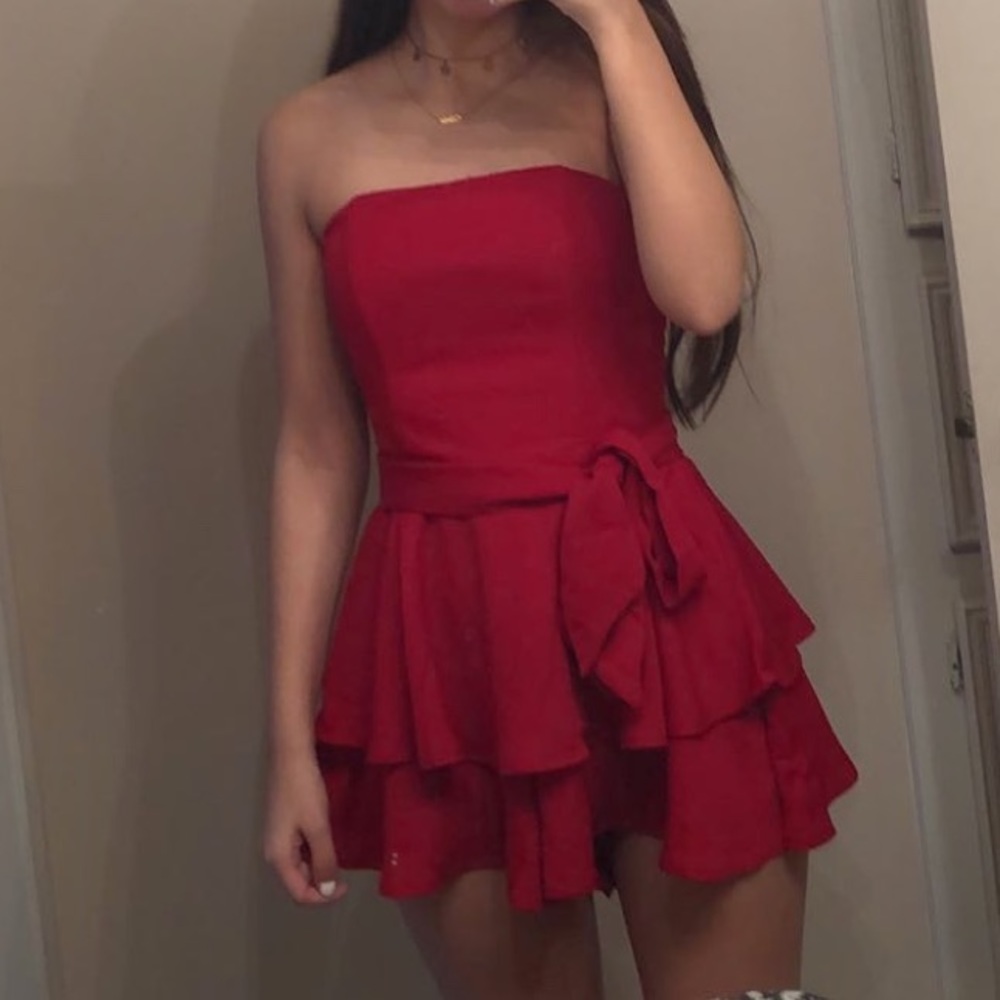 SHOWPO Red Ruffle Mini Romper Dress